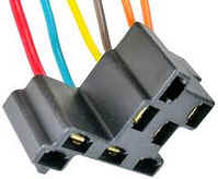 Four-pin electrical connector with color-coded wires.