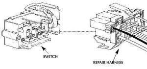 A technical diagram showing the connection between a switch and a repair harness.