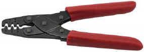 Wire stripping pliers with red handles.