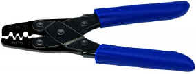 Wire crimping tool with blue handles.