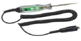 A voltage tester screwdriver with coiled cord and plug.
