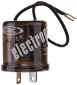 Electrolytic capacitor with two pins and connecting wires.