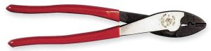 Red-handled wire cutters on a white background.
