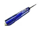 Blue soldering iron with a fine tip.