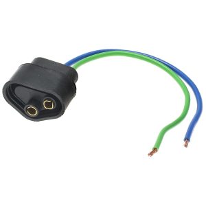 Two-pin female electrical plug connector with exposed wires.