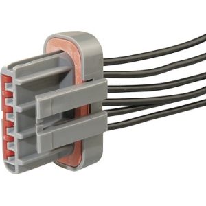 Gray electrical connector with wires.