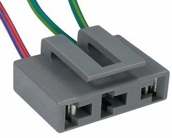 Four-pin electrical connector with color-coded wires.