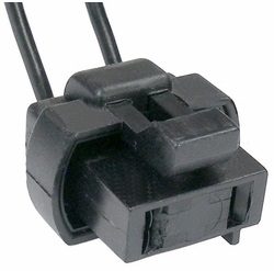 Two-prong electrical plug with a black casing and wires.