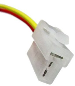 3-pin fan connector with red, yellow, and black wires.