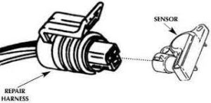 A drawing of an electrical connector with the same wire as it is plugged into.