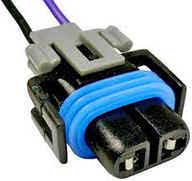 A blue and black connector is connected to the wires.