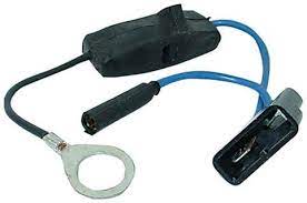 A black cord with blue wire and a key ring
