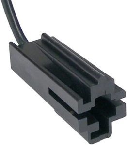 A black rectangular connector is connected to the wire.
