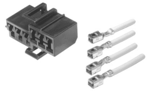 A set of four wire connectors and two wires.