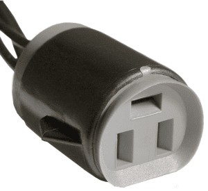 A car charger with two plugs on the side.
