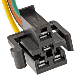A black and yellow wire is connected to an electrical connector.