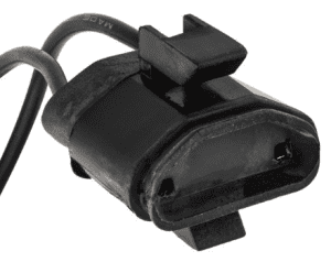 A black cord with an electrical plug attached to it.