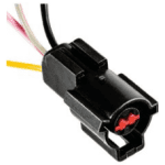A black wire with red and yellow wires attached to it.