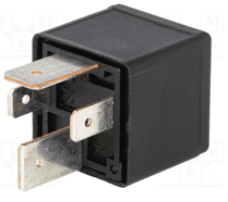 A black relay with the top of it open.