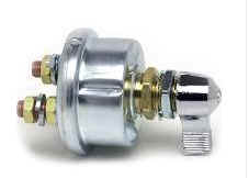 A chrome plated metal switch with a silver handle.
