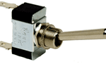 A close up of the handle on a metal toggle switch.