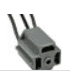 A gray connector with two wires attached to it.