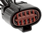 A close up of the wires on an electrical connector.