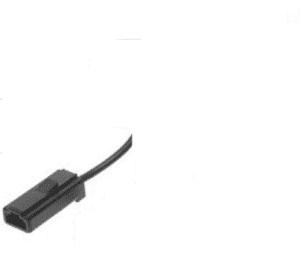 A black cable is connected to the side of a wall.