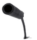 A black microphone is on the side of a pole.