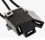 A black wire harness with two wires attached to it.