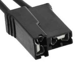 A black cable with two wires connected to it.